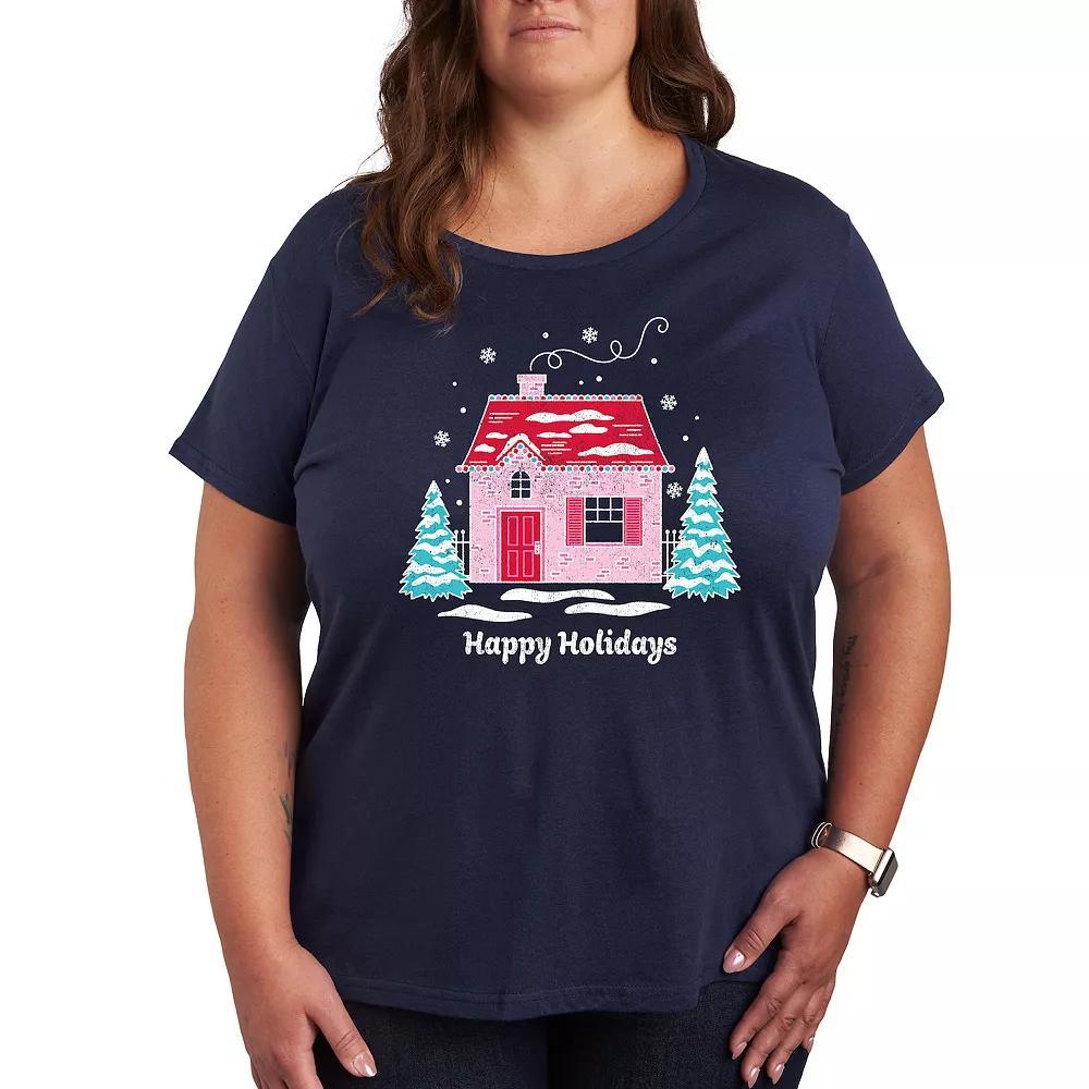 Plus Size Pink Holiday House Graphic Tee, Women's, Size: 3XL, Blue Product Image