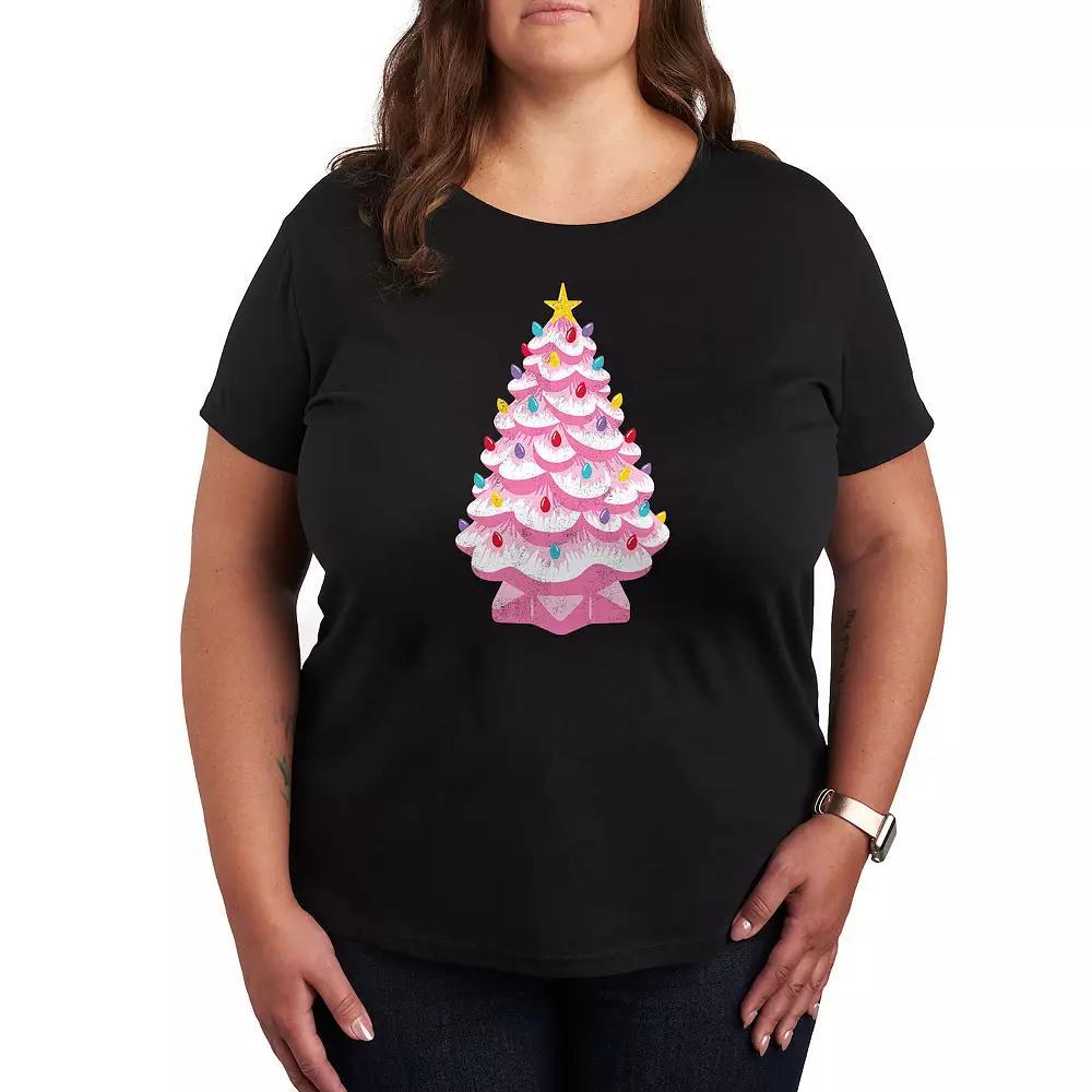 Women's Retro Pink Ceramic Christmas Tree Graphic Tee, Girl's, Size: XL, Black Product Image