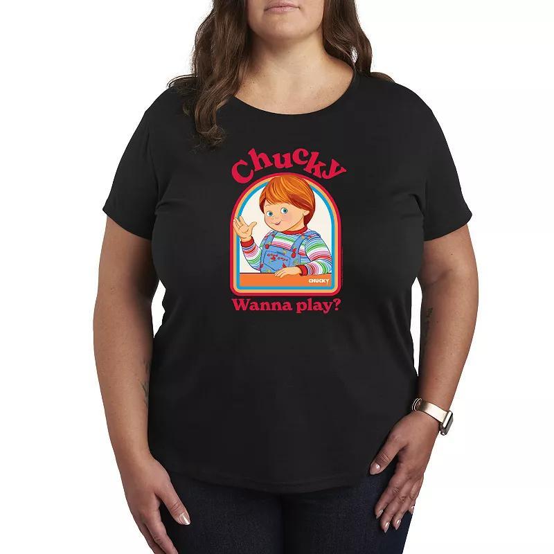 Plus Size Chucky Wanna Play Graphic Tee, Women's, Size: 3XL, Black Product Image