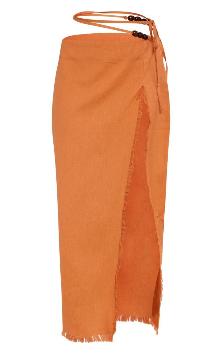 Clay Linen Feel Tie Side Bead Details Midi Skirt Product Image