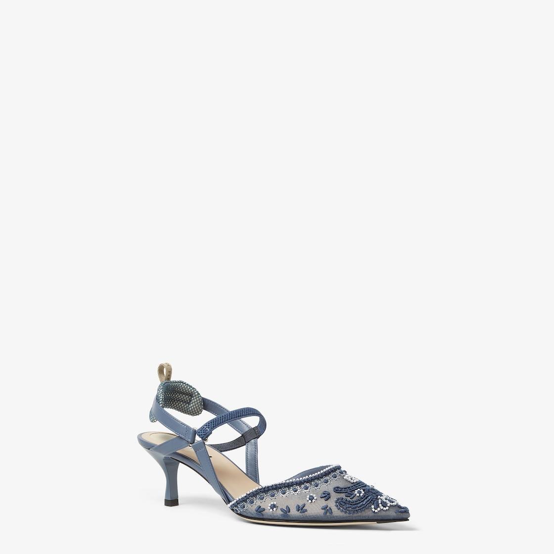 Colibrì LiteBlue embroidered mesh medium-heeled slingbacks Product Image