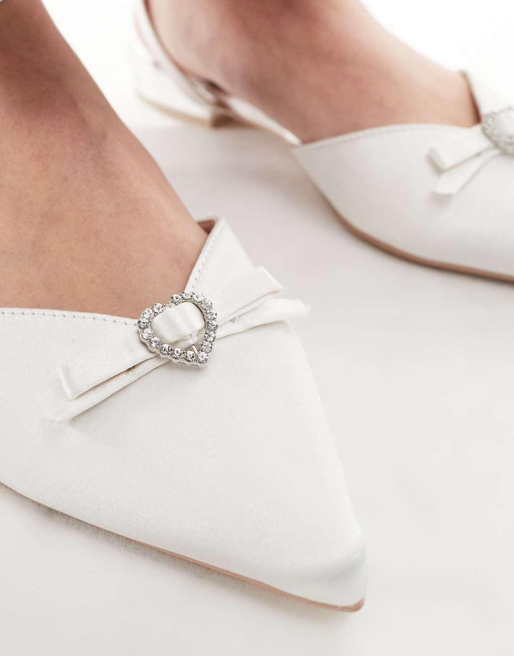 Be Mine Wide Fit Bridal Indi bow flat shoes in ivory Product Image