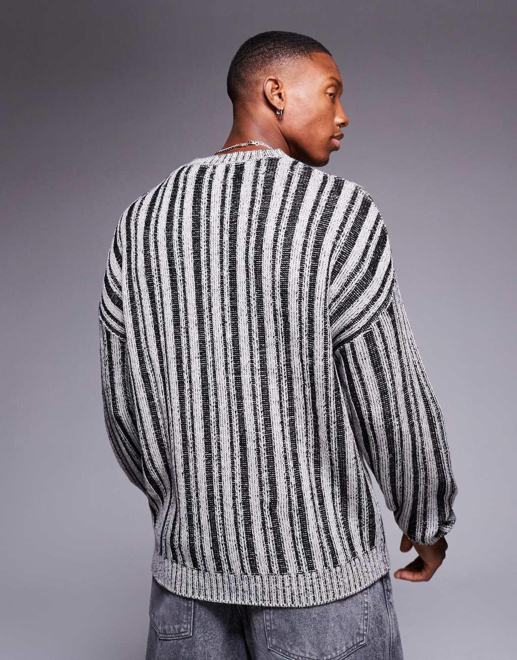 ASOS DESIGN relaxed knit sweater with ribbed stripe in gray Product Image