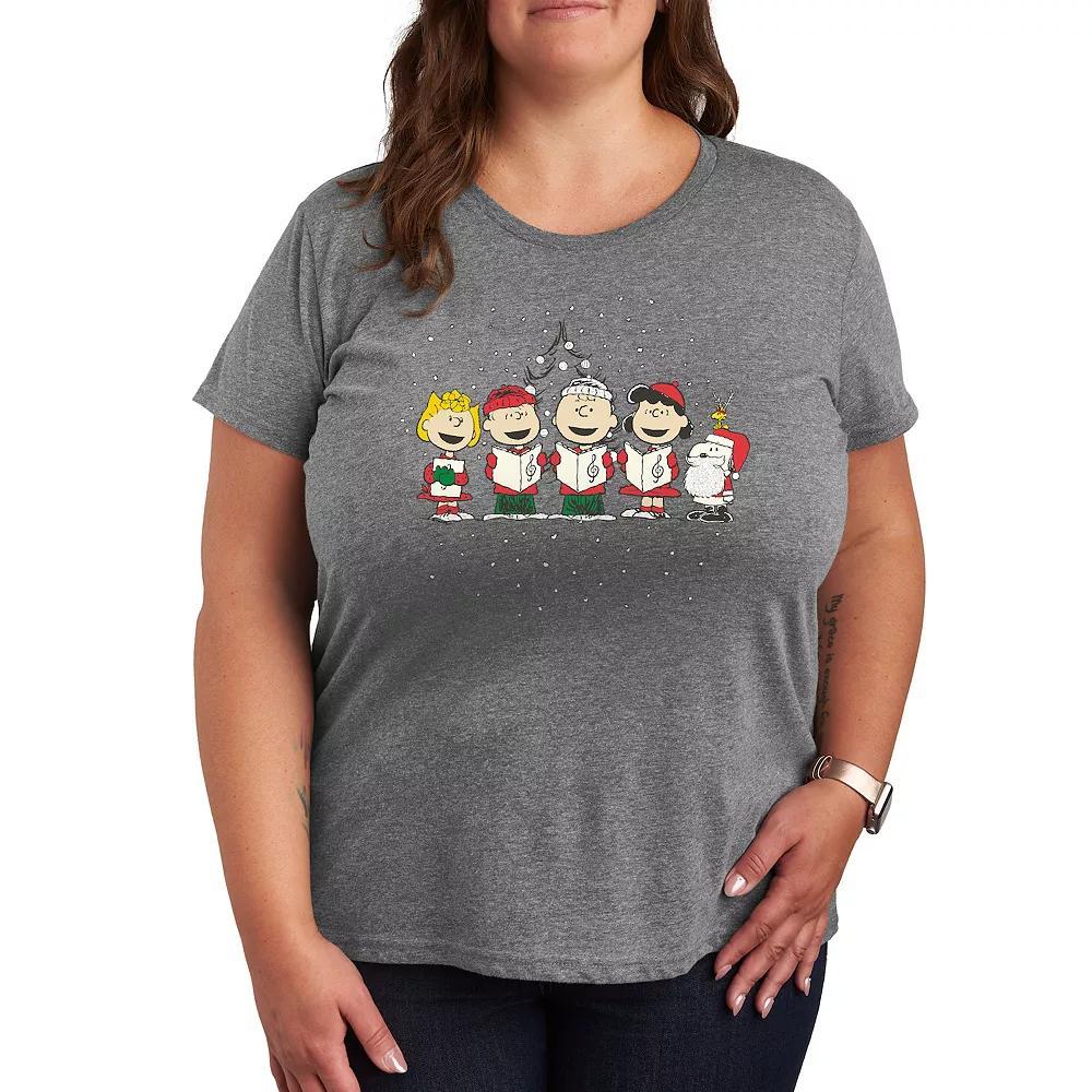 Plus Peanuts Christmas Art Graphic Tee, Women's, Size: 3XL, Grey Blue Product Image