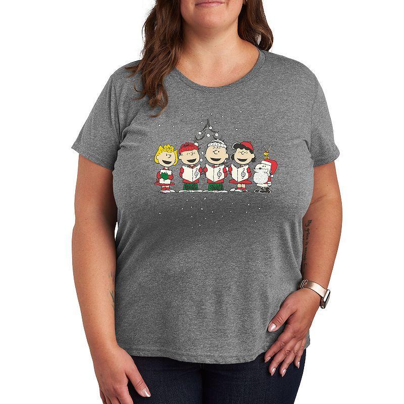 Plus Peanuts Christmas Art Graphic Tee, Women's, Size: 3XL, Grey Blue Product Image