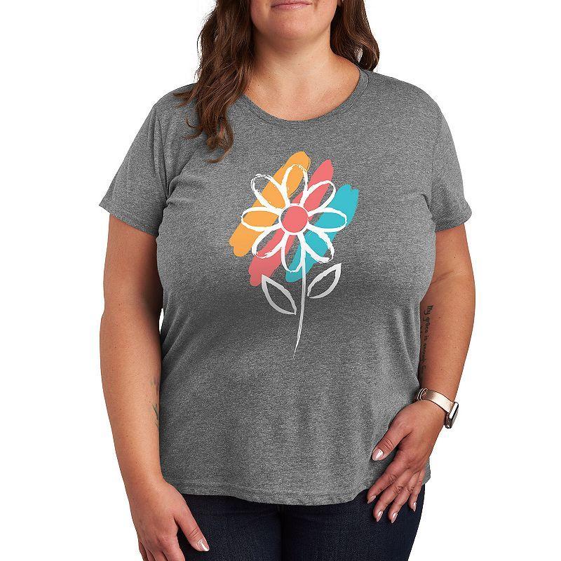 Plus Daisy Paint Splotches Graphic Tee, Womens Grey Blue Product Image