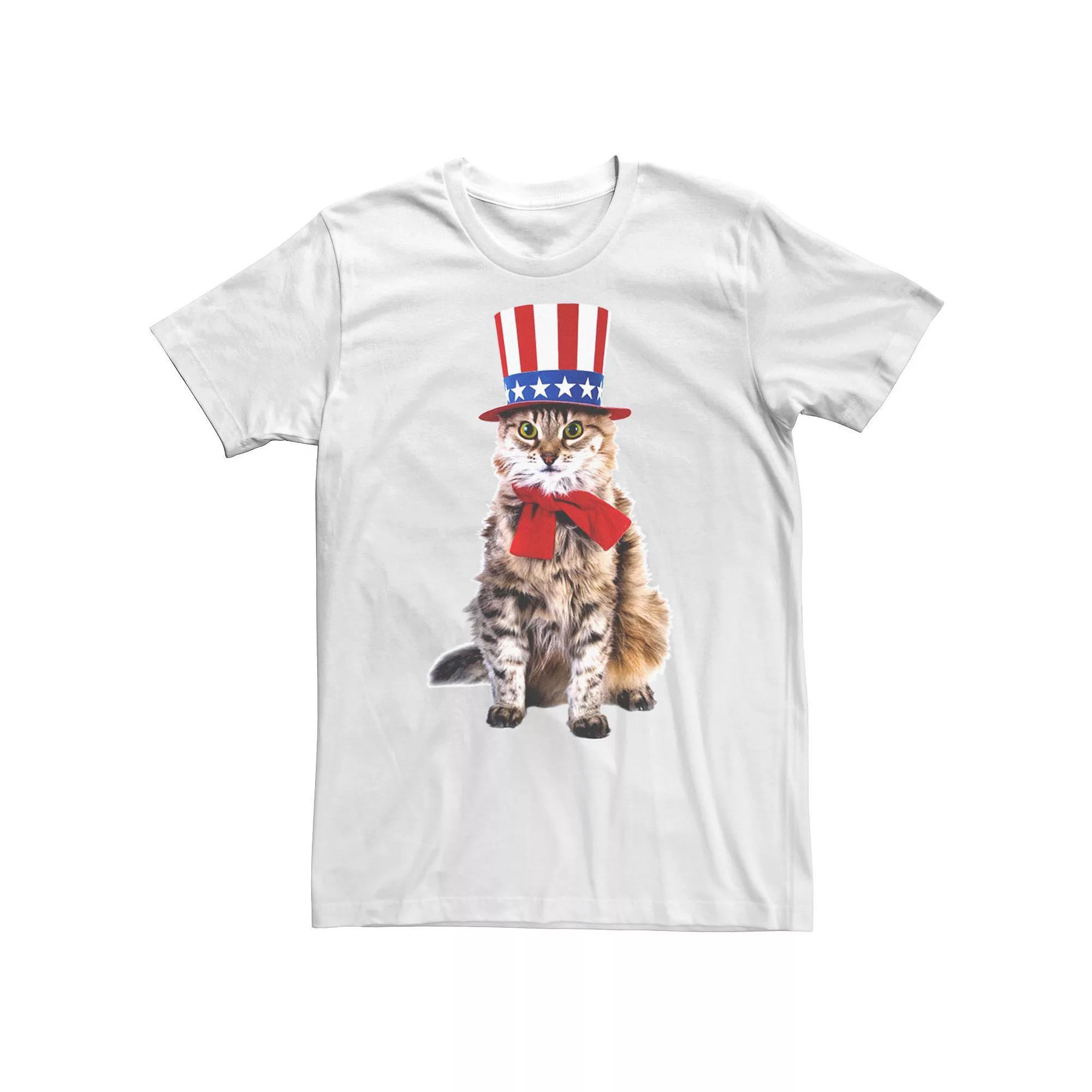 Men's Amoewica Patriotic Cat Portrait Graphic Tee, Size: XL, White Product Image