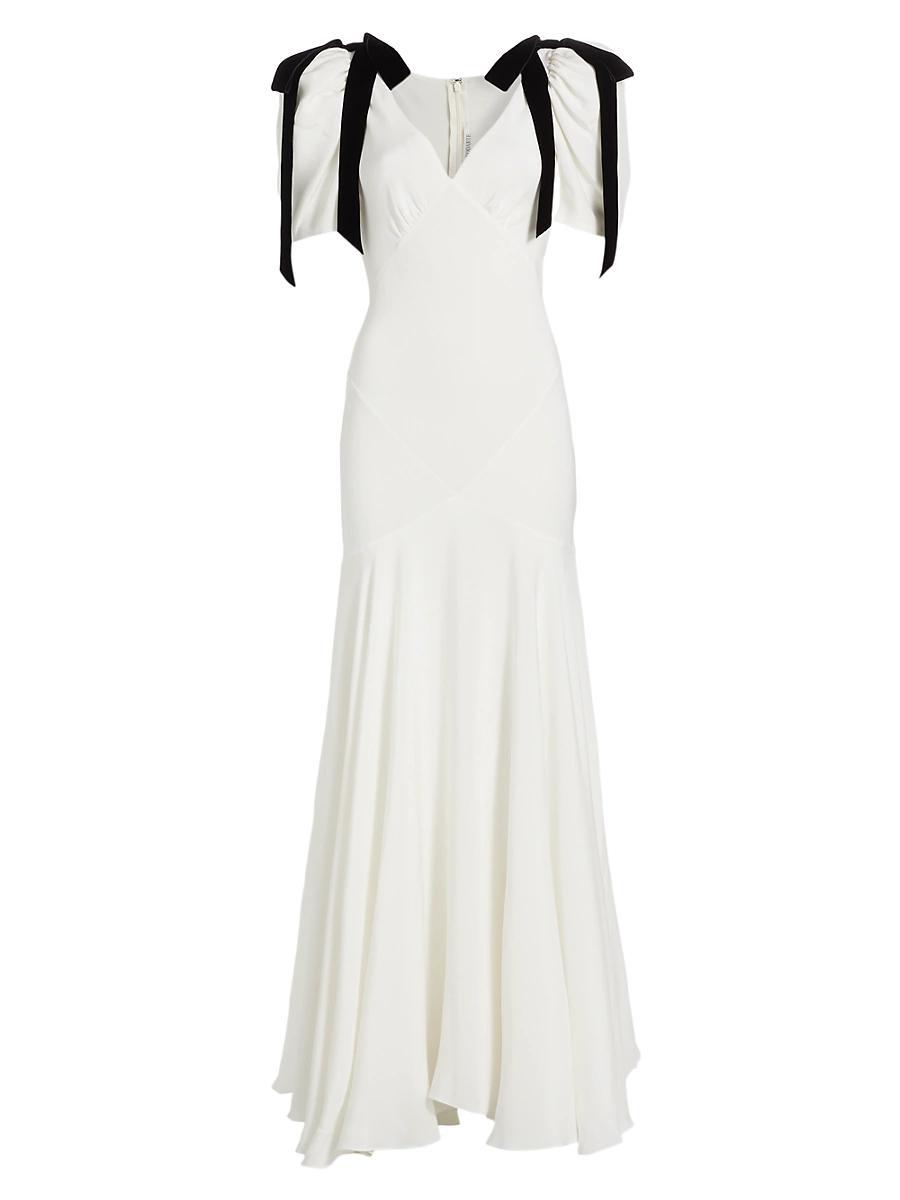 Womens Velvet Ribbon Bow Silk Crepe Bias-Cut Gown Product Image