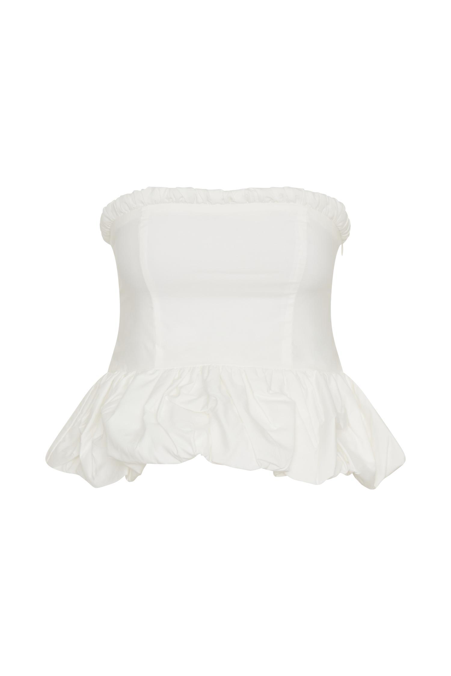 Cora Ruched Strapless Top - White Product Image