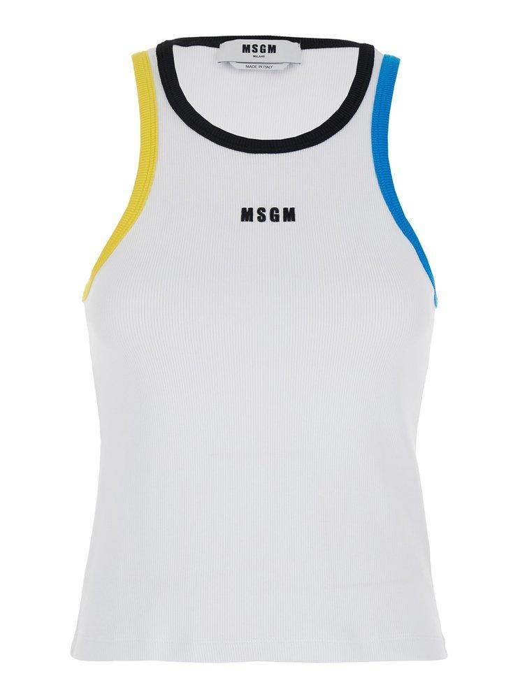 MSGM Logo Embroidered Sleeveless Tank Top In White Product Image