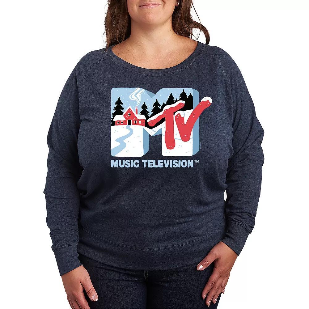 Plus Size MTV Winter Cabin French Terry Long Sleeve Tee, Women's, Size: 2XL, Grey Indigo Product Image
