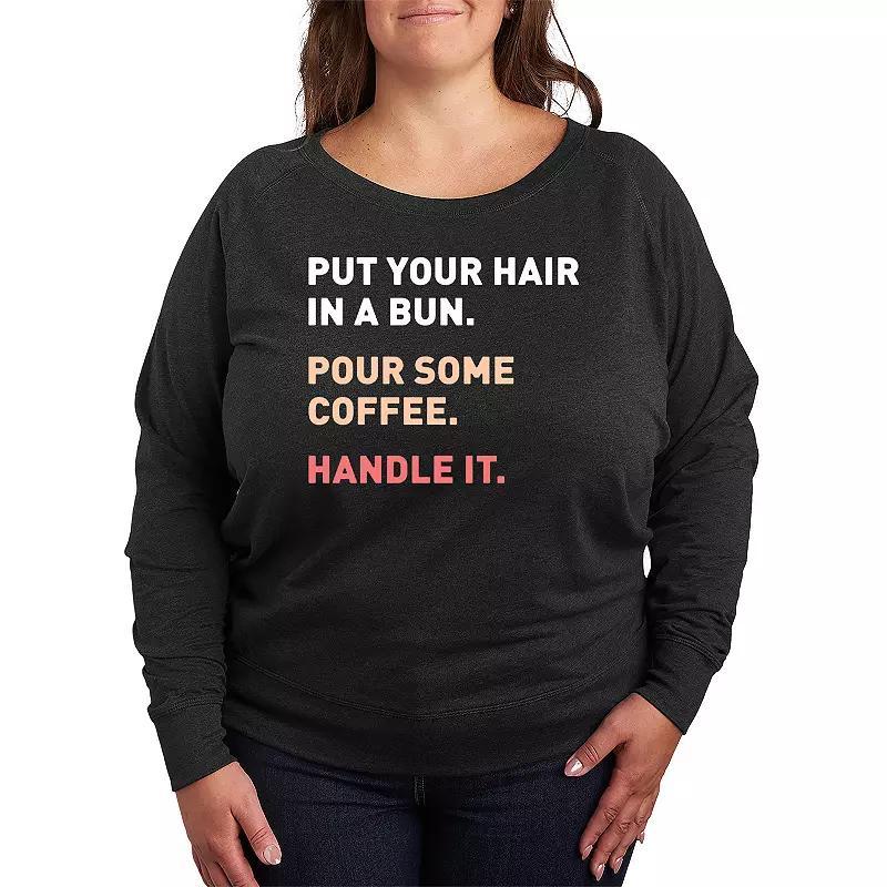 Plus Size Bun Coffee Handle It French Terry Long Sleeve Tee, Women's, Size: 3XL, Heather Grey Product Image