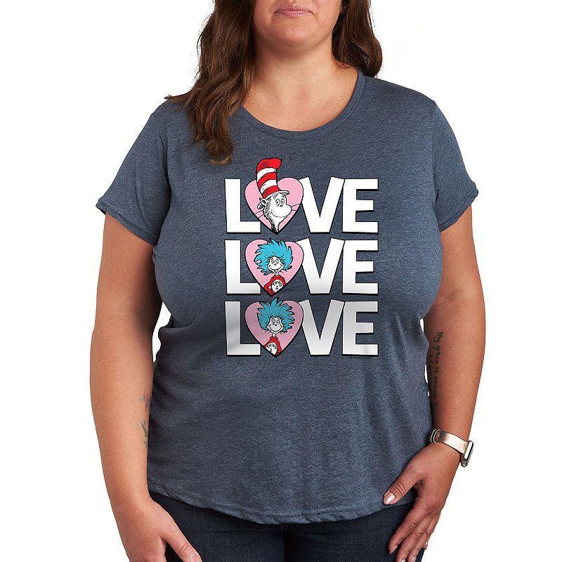 Plus Size Dr. Seuss Love Stacked Graphic Tee, Women's, Size: 2XL, Grey Dark Red Product Image