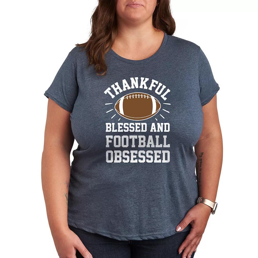 Plus Size Football Obsessed Graphic Tee, Women's, Size: 4XL, Grey Blue Product Image