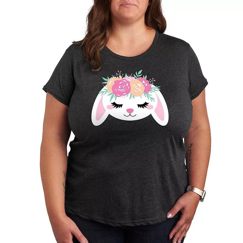 Plus Bunny Face With Flower Crown Graphic Tee, Women's, Size: 2XL, Grey Royal Blue Product Image