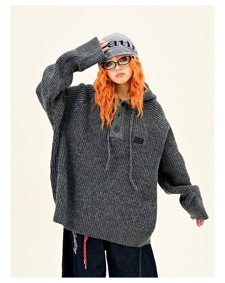 Drawstring Hooded Plain Oversizer Sweater Product Image