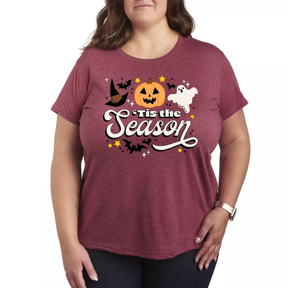 Plus Size 'Tis The Season Halloween Graphic Tee, Women's, Size: 3XL, Grey Dark Red Product Image