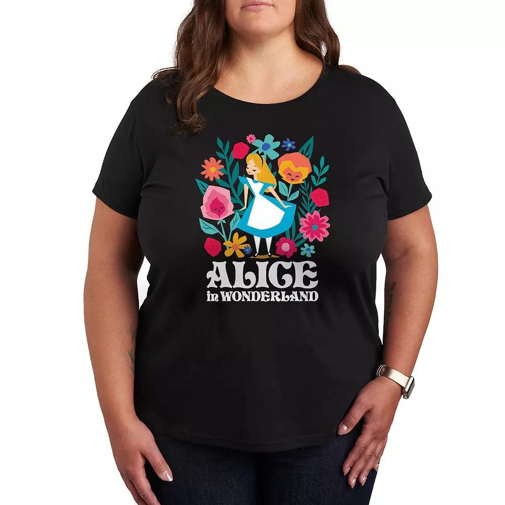 Disney's Alice in Wonderland Plus Flowers Graphic Tee, Women's, Size: 4XL, Black Product Image