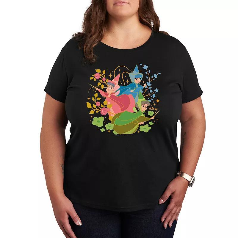 Disneys Sleeping Beauty Fairy Godmothers Plus Size Graphic Tee, Womens Blue Product Image
