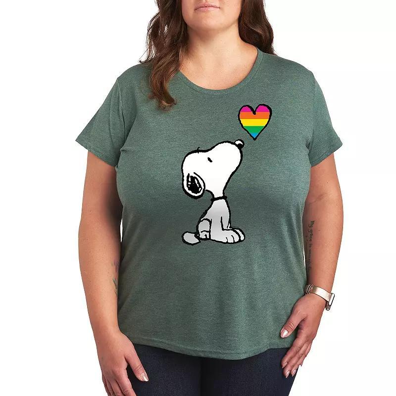 Women's Peanuts Snoopy Rainbow Heart Graphic Tee, Size: Medium, Grey Green Product Image