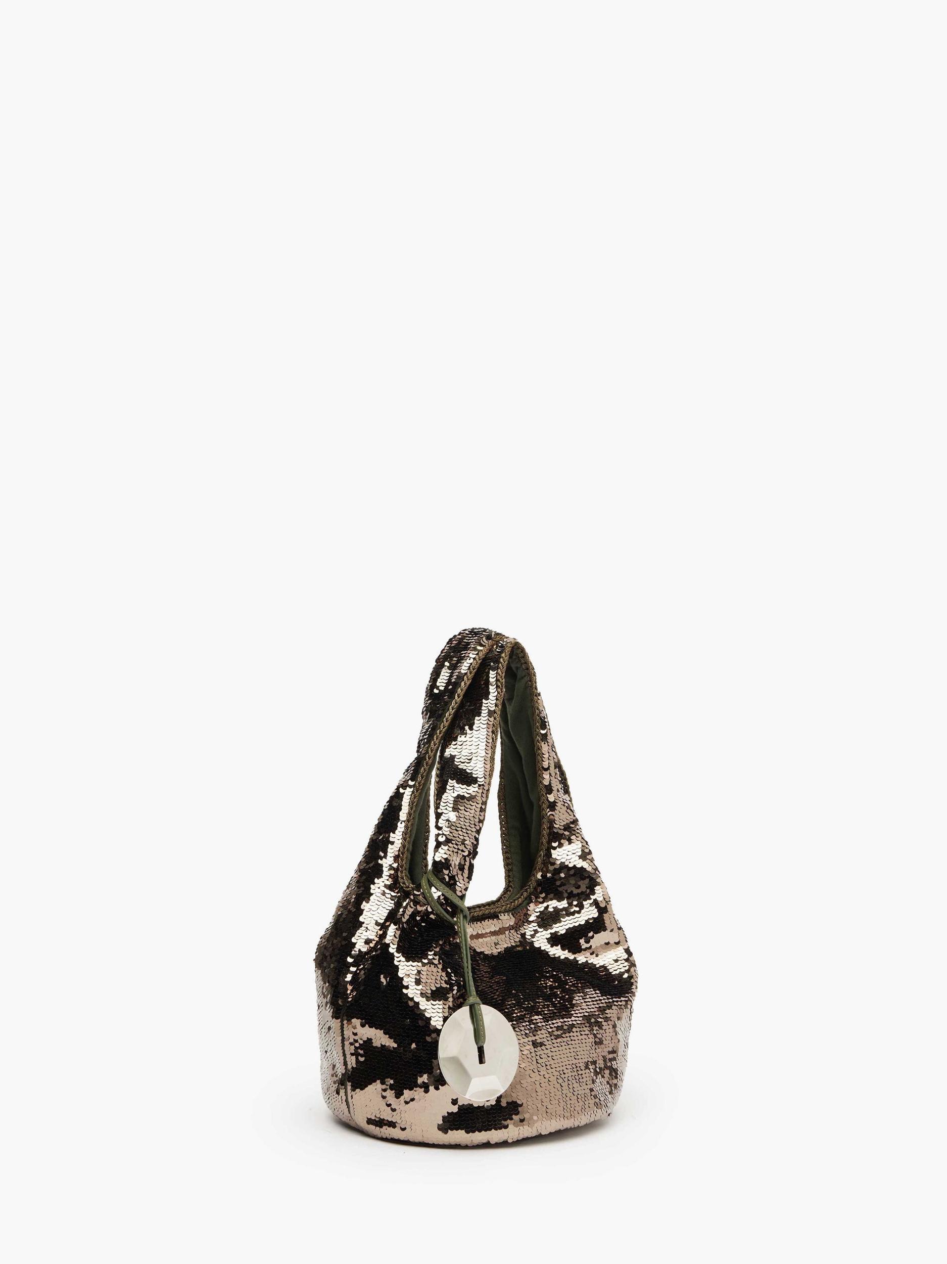 MINI SEQUIN SHOPPER WITH METALLIC CHARM - TOP HANDLE BAG Product Image