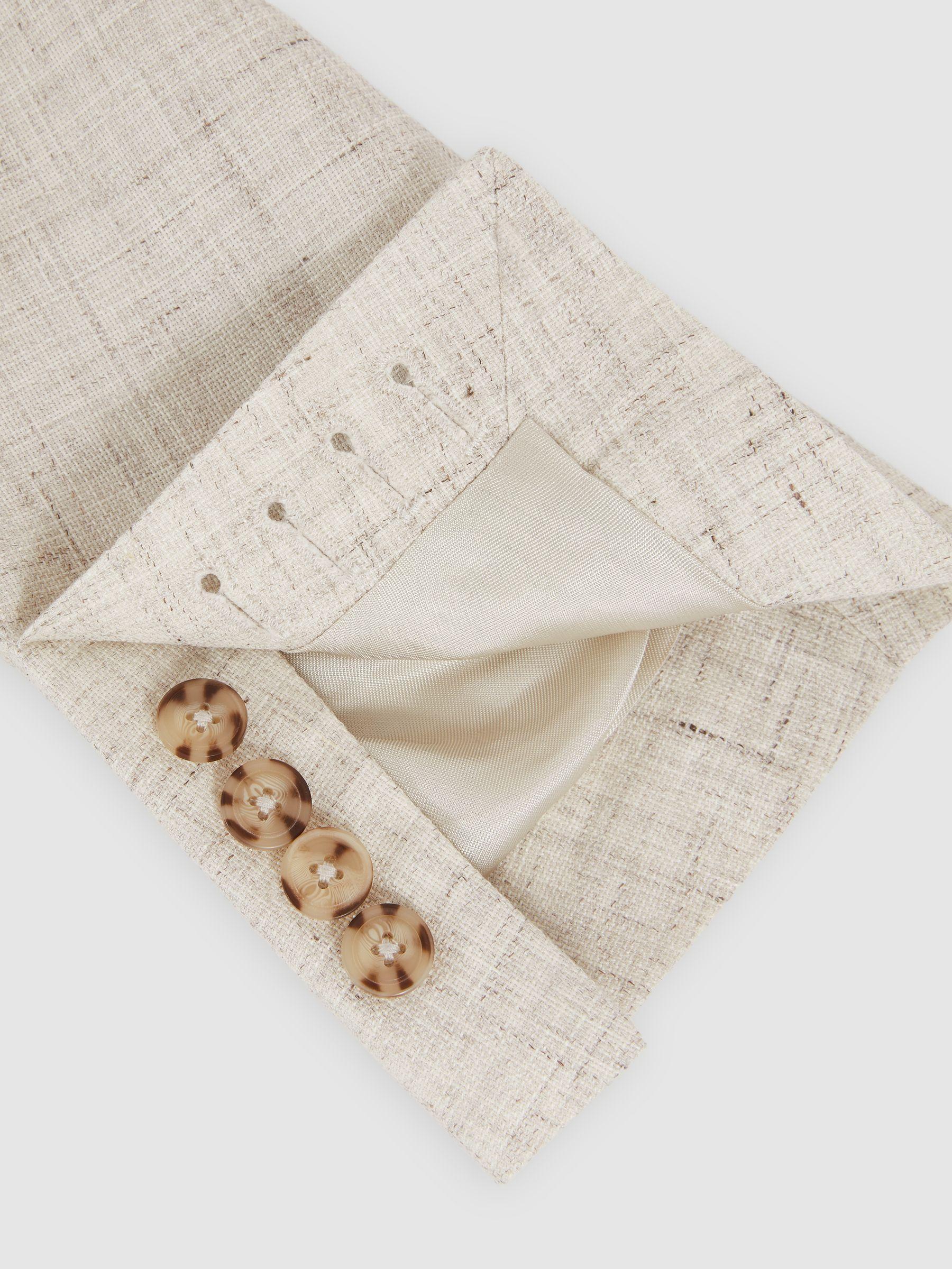 Slim Fit Linen Single Breasted Check Suit Blazer in Oatmeal Product Image