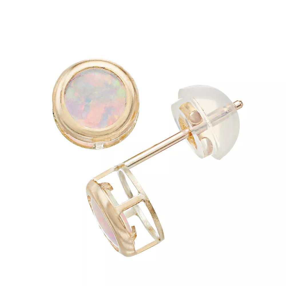 Pure Gem Collection 10k Gold Lab-Created Opal Bezel Earrings, Women's Product Image