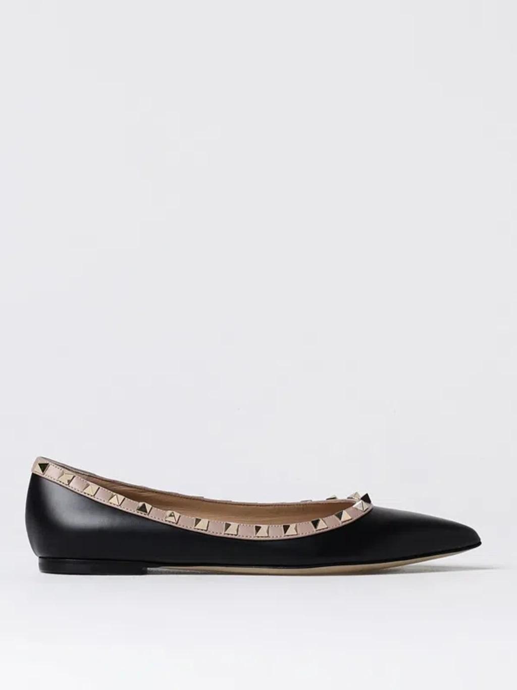 VALENTINO GARAVANI Rockstud Pointed Toe Ballerina Shoes In Black Product Image