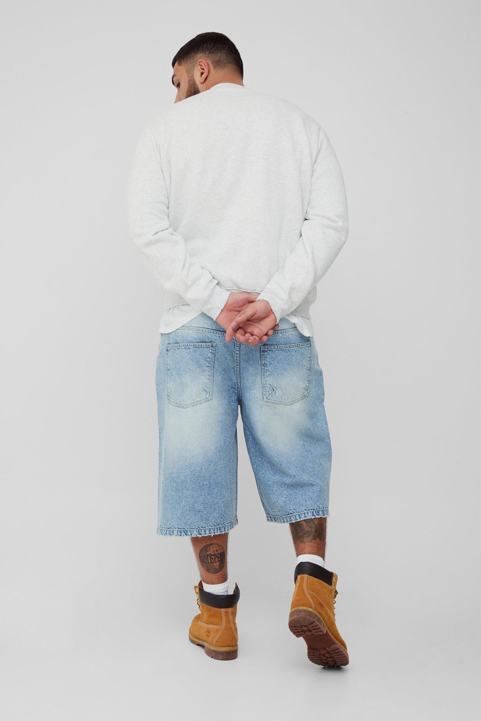 Plus Washed Distressed Hem Jorts | boohooMAN USA Product Image