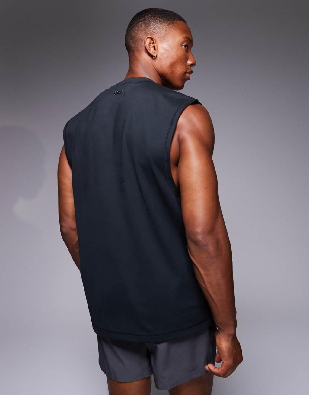 4505 brushed finish oversized pump training tank top in black  Product Image