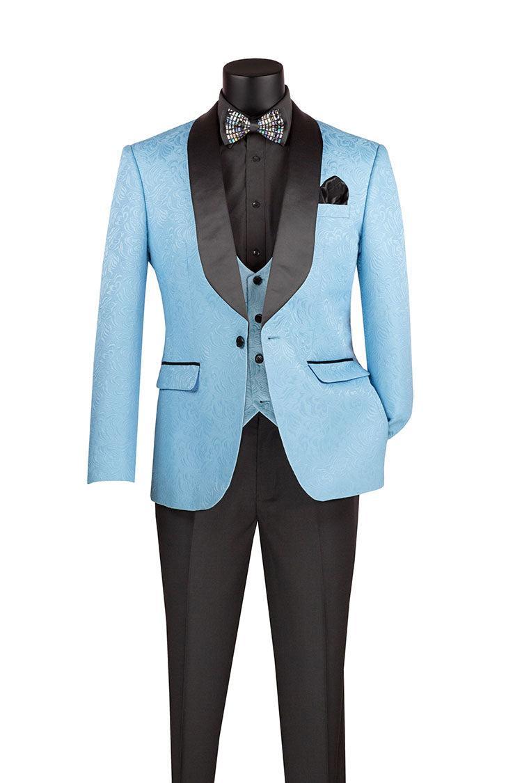 Slim Fit Tuxedo 3 Piece with Jacquard Pattern in Light Blue Product Image