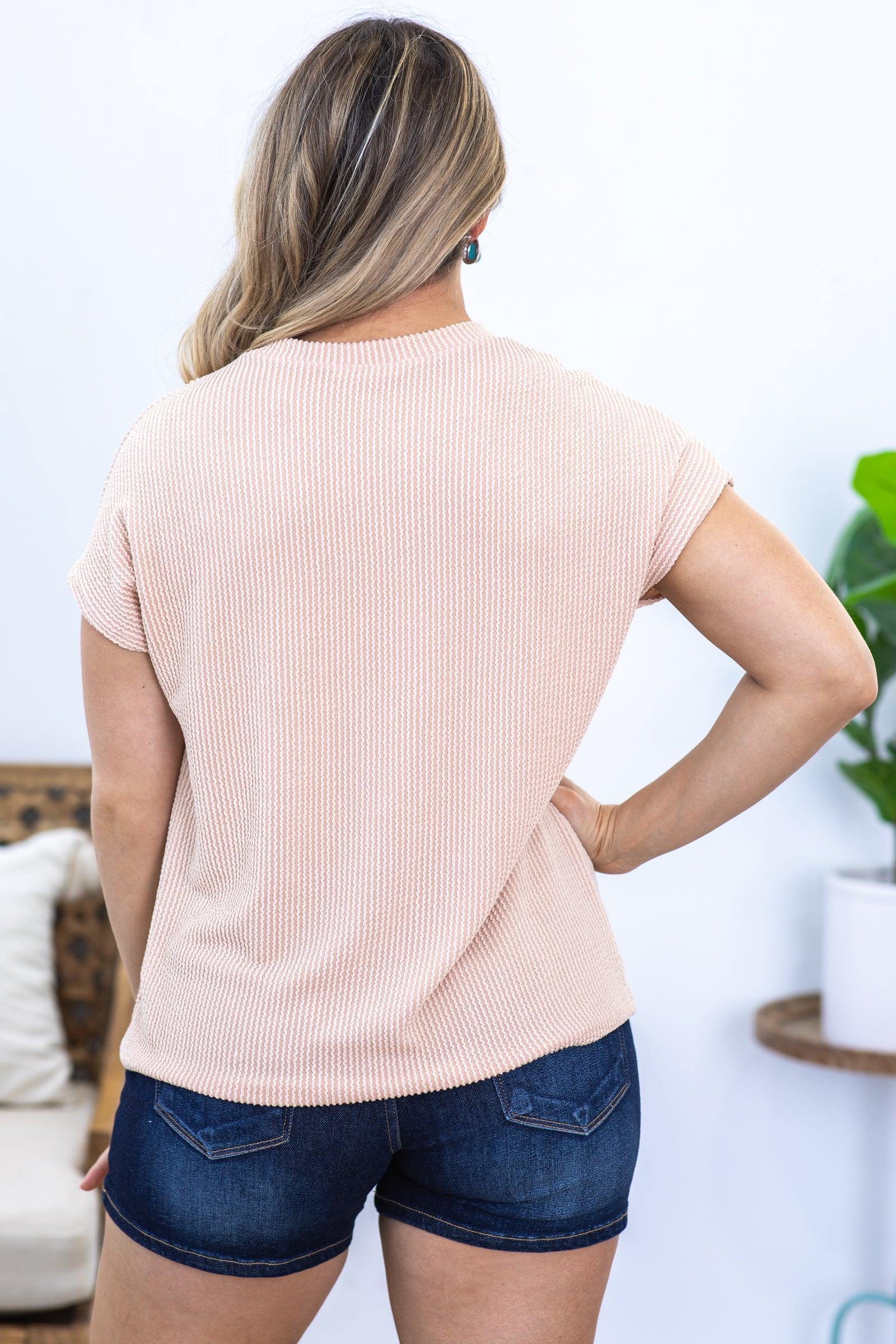 Tan Solid Ribbed Top With Pocket Product Image