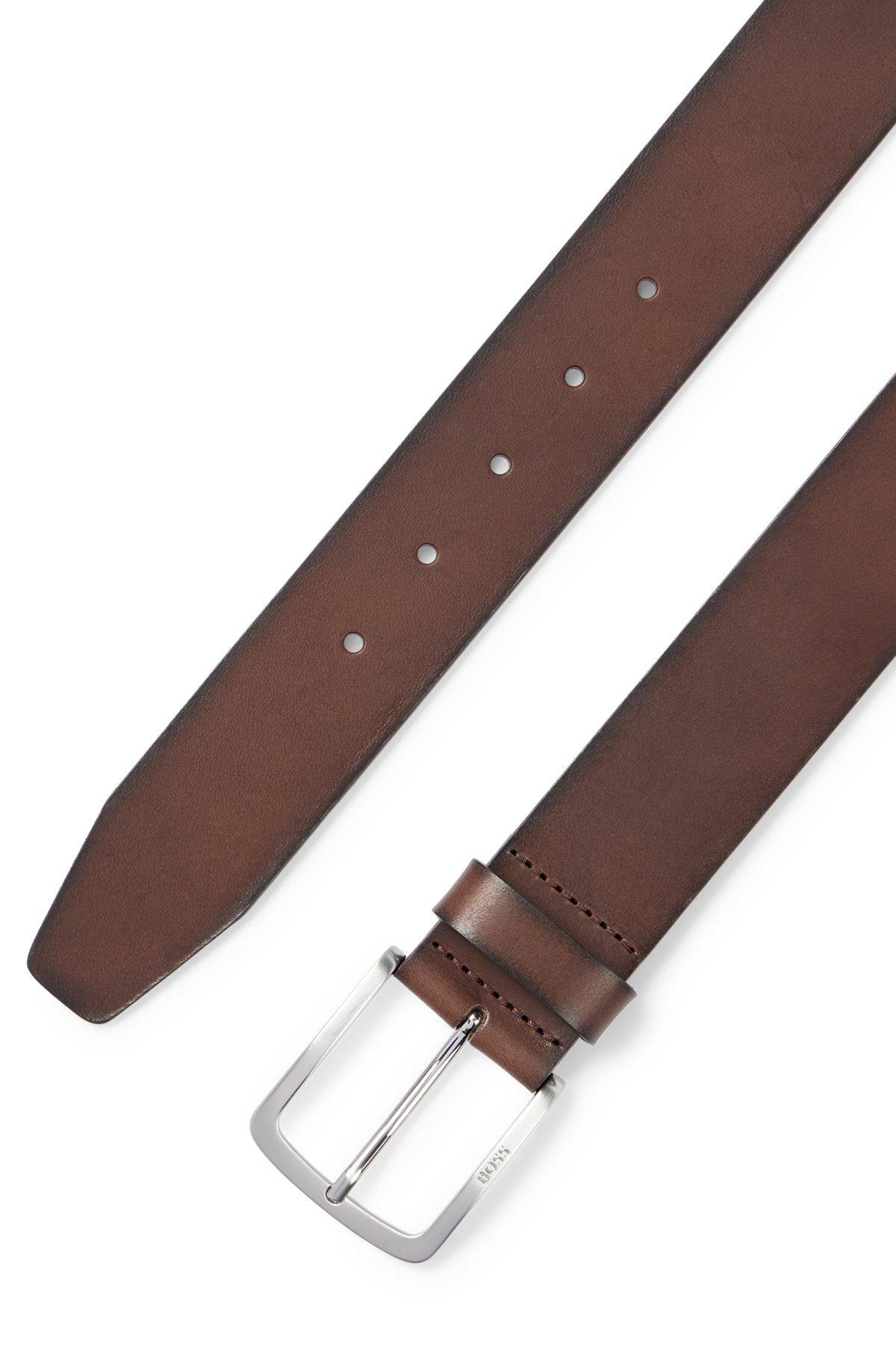 Italian-leather belt with logo-engraved buckle Product Image