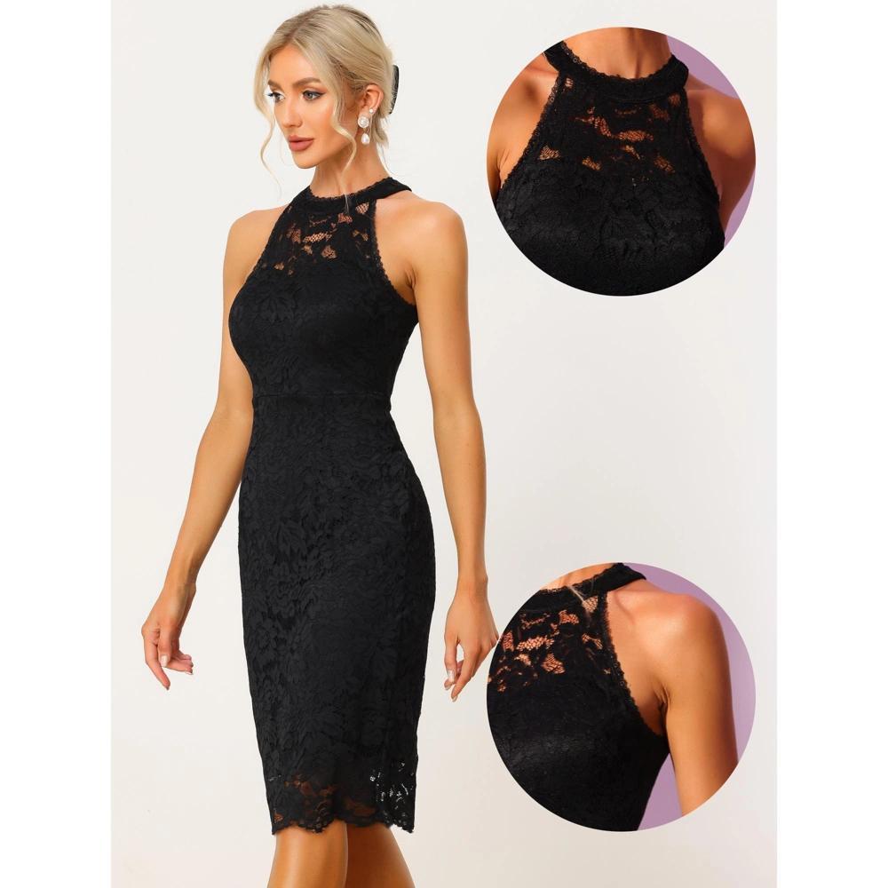 INSPIRE CHIC Women's Elegant Lace Halter Neck Sleeveless Bodycon Cocktail Sheath Dress Product Image