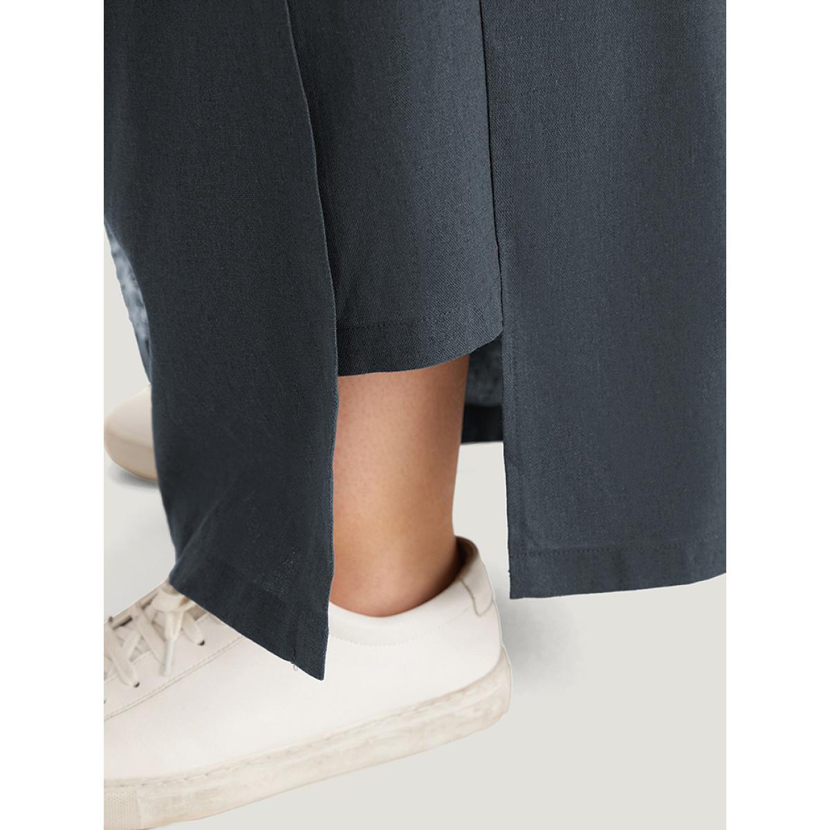 Plus Size Silhouette Floral Print Elastic Waist Wide leg Pants Women SlateGray Casual Straight Leg High Rise Dailywear Pants BloomChic 22-24/3X Product Image