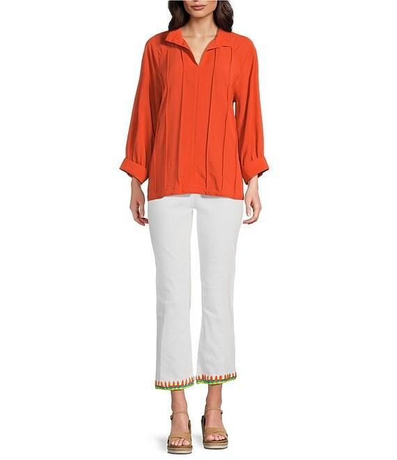 John Mark Wire Collar Split V-Neck 3/4 Sleeve Pintuck Detail Top Product Image