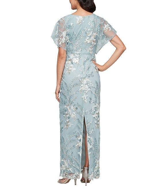 Alex Evenings V-Neck Floral Embroidered Short Sleeve Sheath Dress Product Image