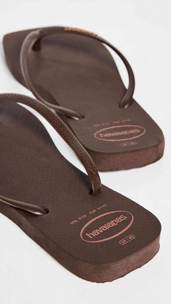 Havaianas Slim Square Logo Pop Up Flip Flops Dark Brown 9/10 Product Image