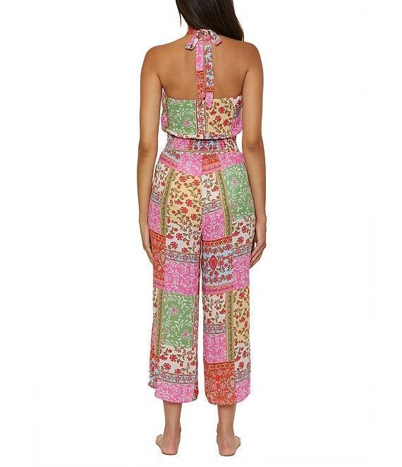 Lucky Brand Seville Color Block Printed Halter Neck Cropped Jumpsuit Product Image