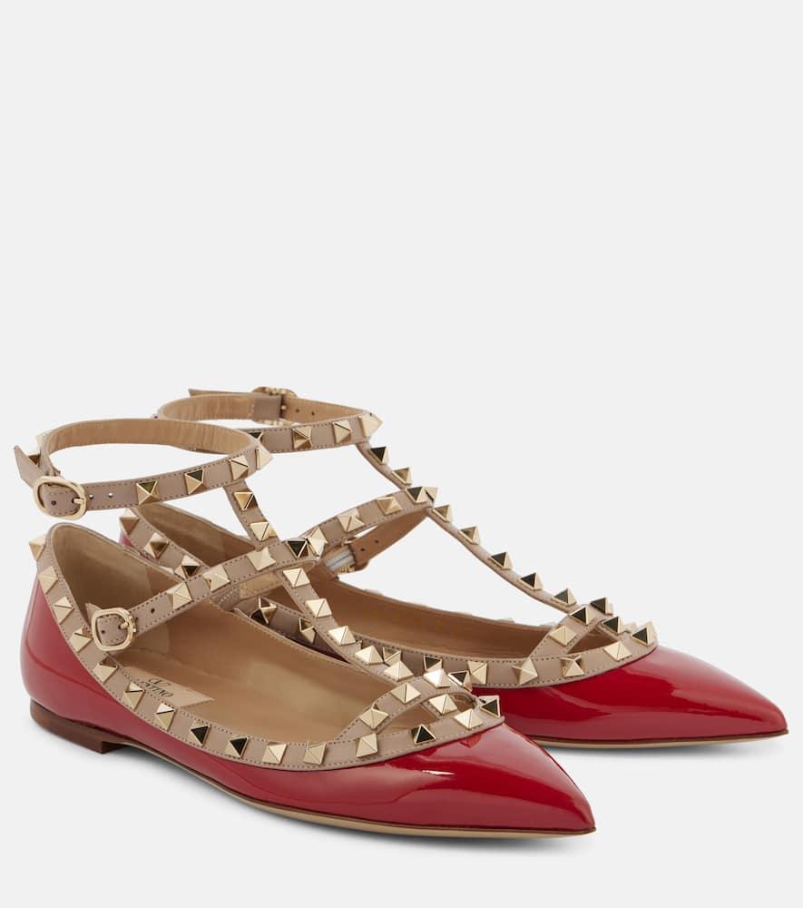 VALENTINO GARAVANI Rockstud Patent Leather Ballet Flats In Red Product Image