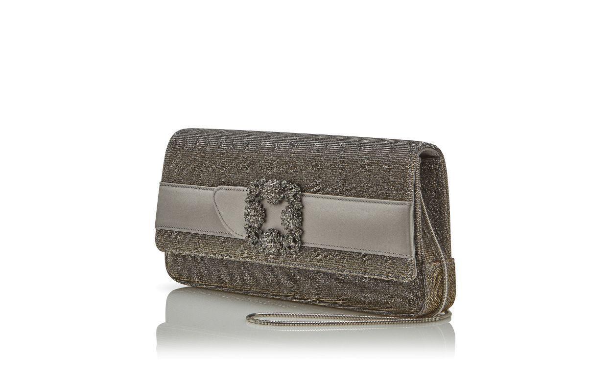 GOTHISI GLITTER Gold Glitter Fabric Jewel Buckle Clutch Product Image