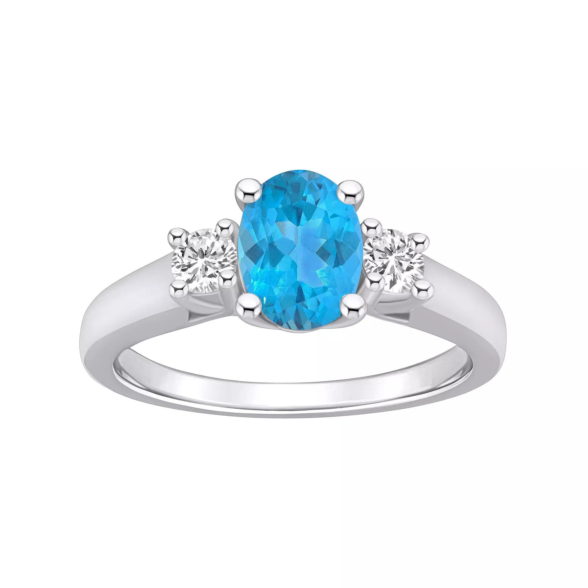 Alyson Layne 14k White Gold Oval Cut Blue Topaz & 1/4 Carat T.W. Diamond Ring, Women's, Size: 8 Product Image