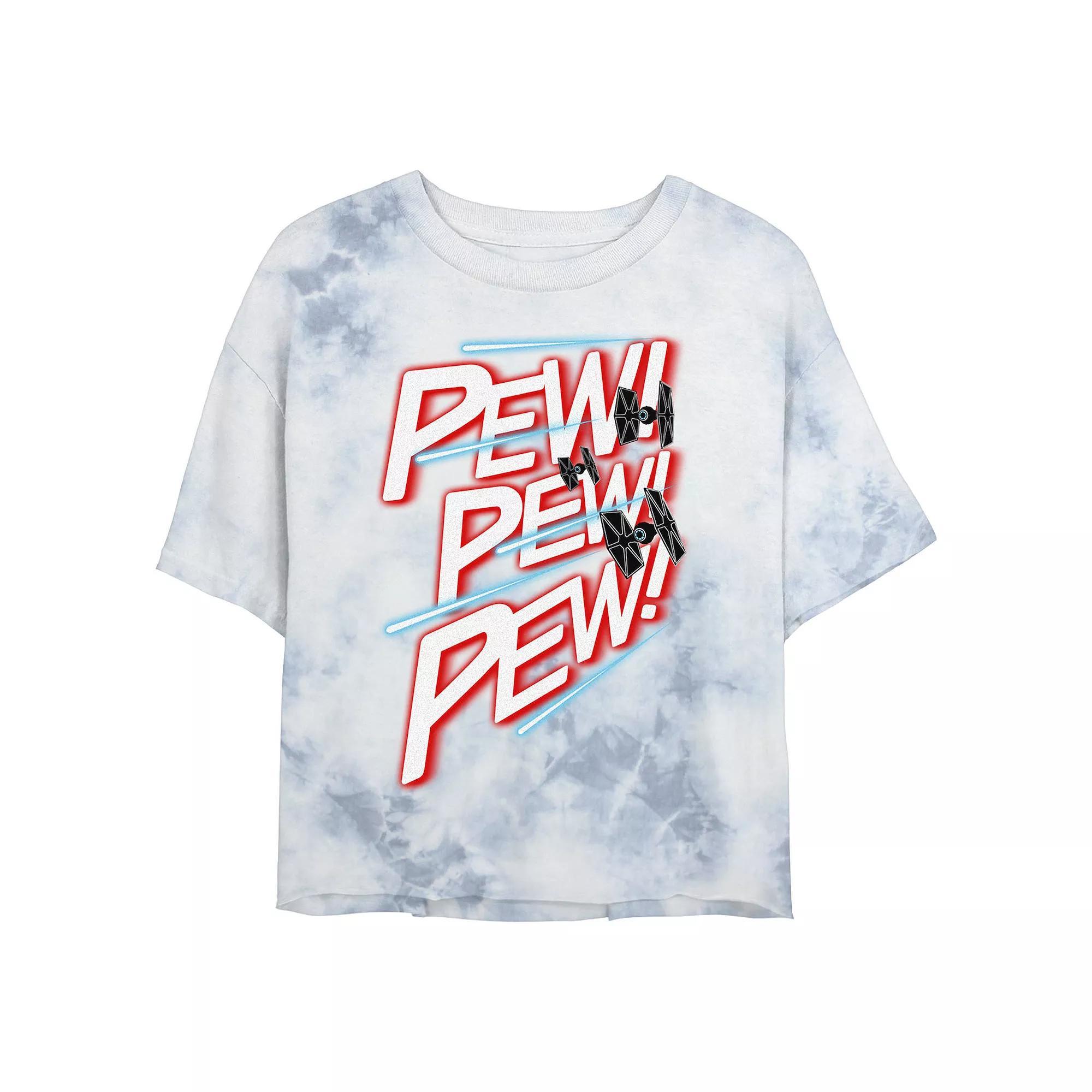 Juniors' Star Wars TIE Fighter "Pew! Pew! Pew!" Wash Crop Tee, Women's, Size: Medium, White Blue Product Image