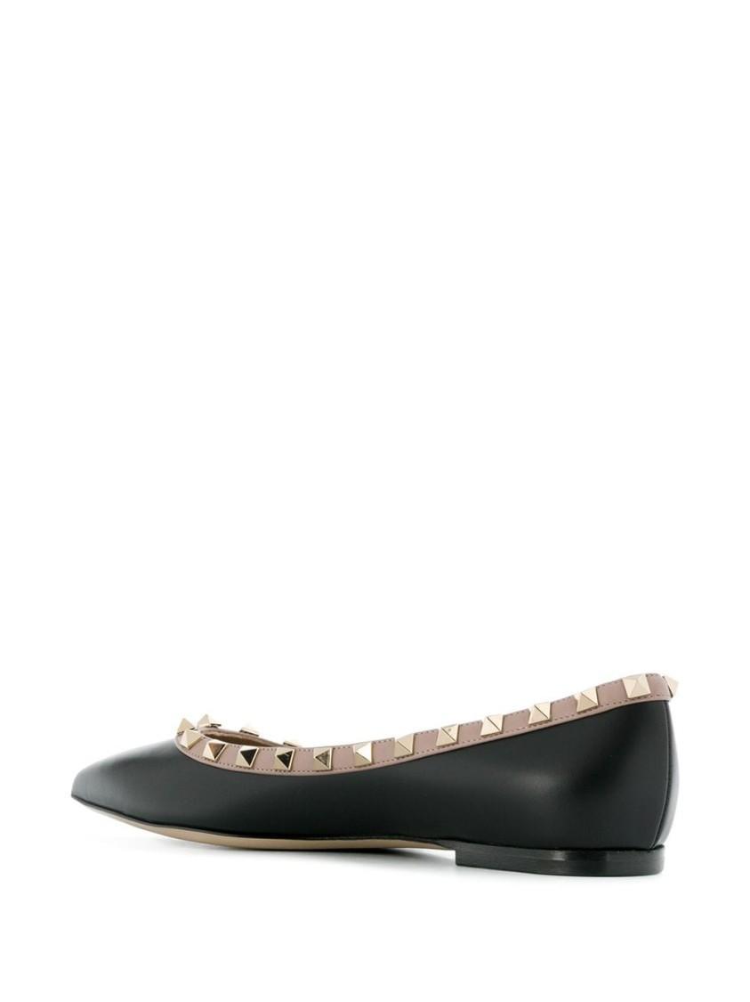 VALENTINO GARAVANI Rockstud Pointed Toe Ballerina Shoes In Black Product Image