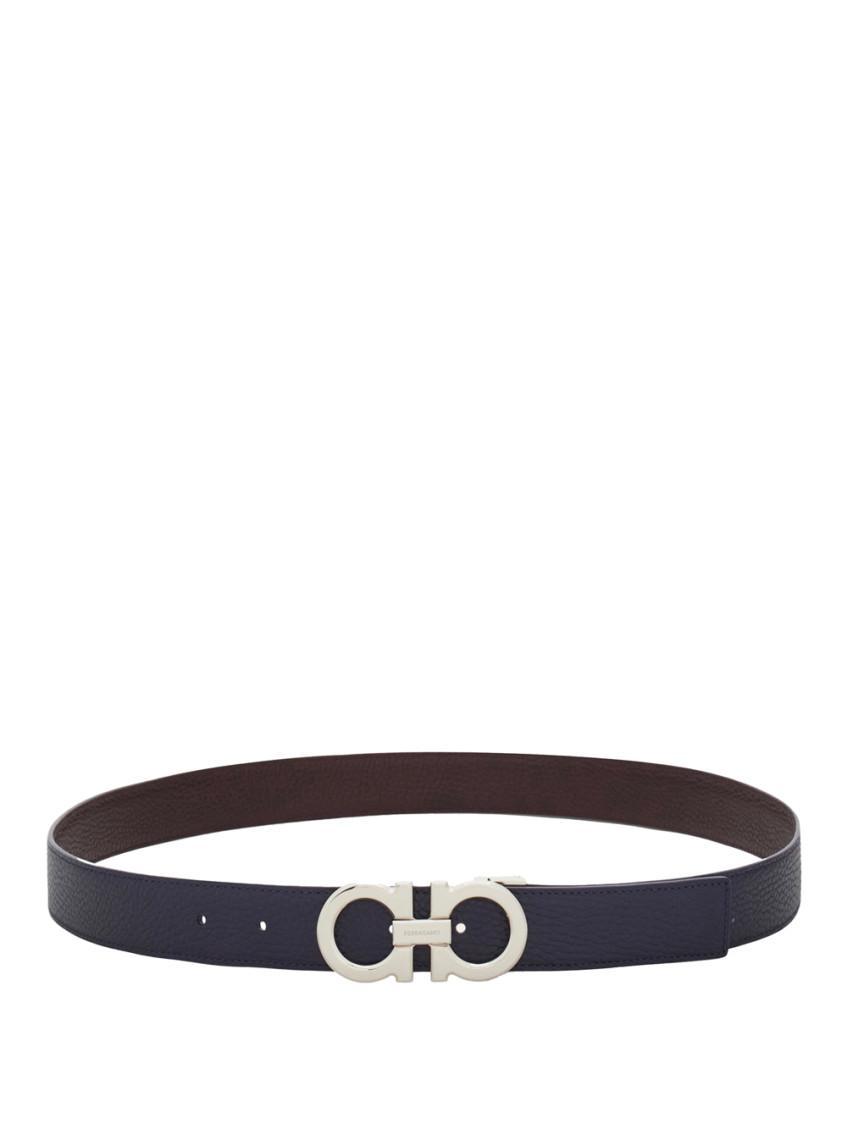 FERRAGAMO Navy Blue Classic Logo Buckle Belt Product Image