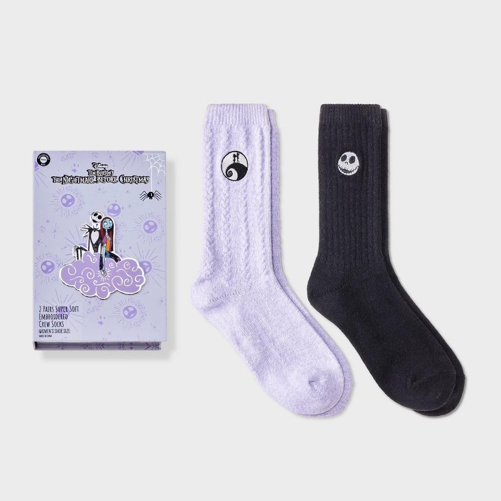 Womens 2pk Nightmare Before Christmas Pop-Up Storybook Supersoft Embroidered Crew Socks - Purple 4-10 Product Image