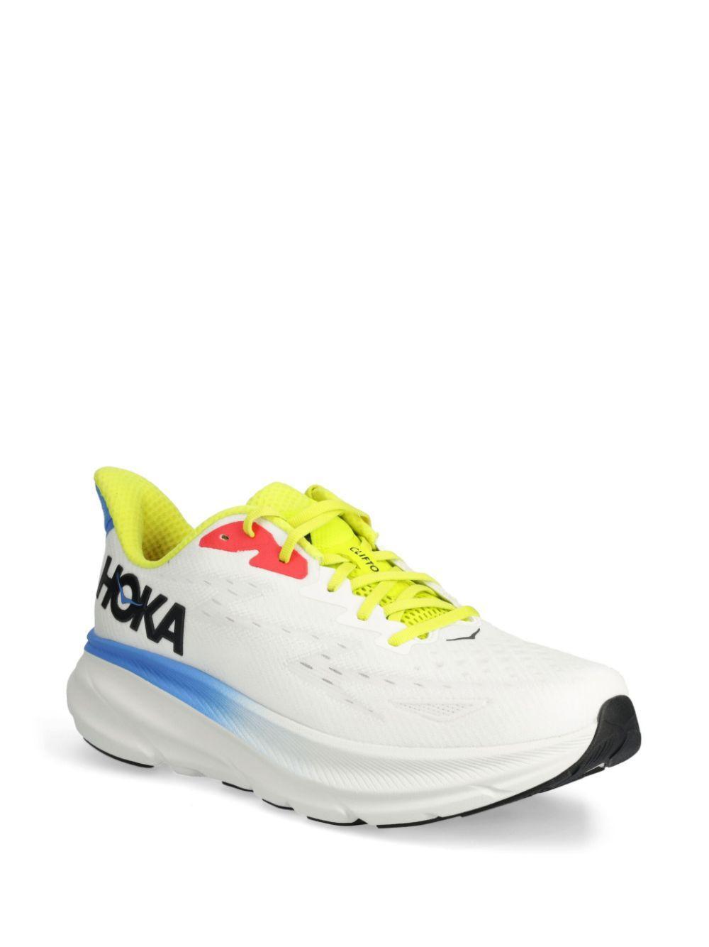 HOKA Mens Blanc De Blanc Clifton 9 Breathable Polyester-blend Low-top Trainers Product Image