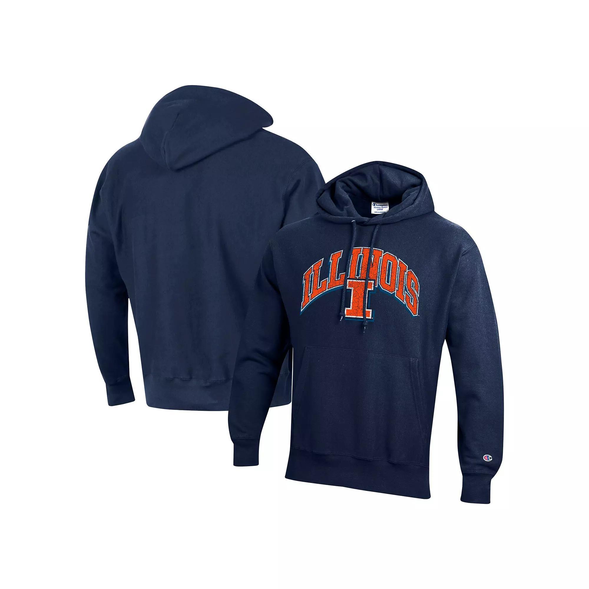 Men's Champion Navy Illinois Fighting Illini Vault Late Night Reverse Weave Pullover Hoodie, Size: Large, Blue Product Image