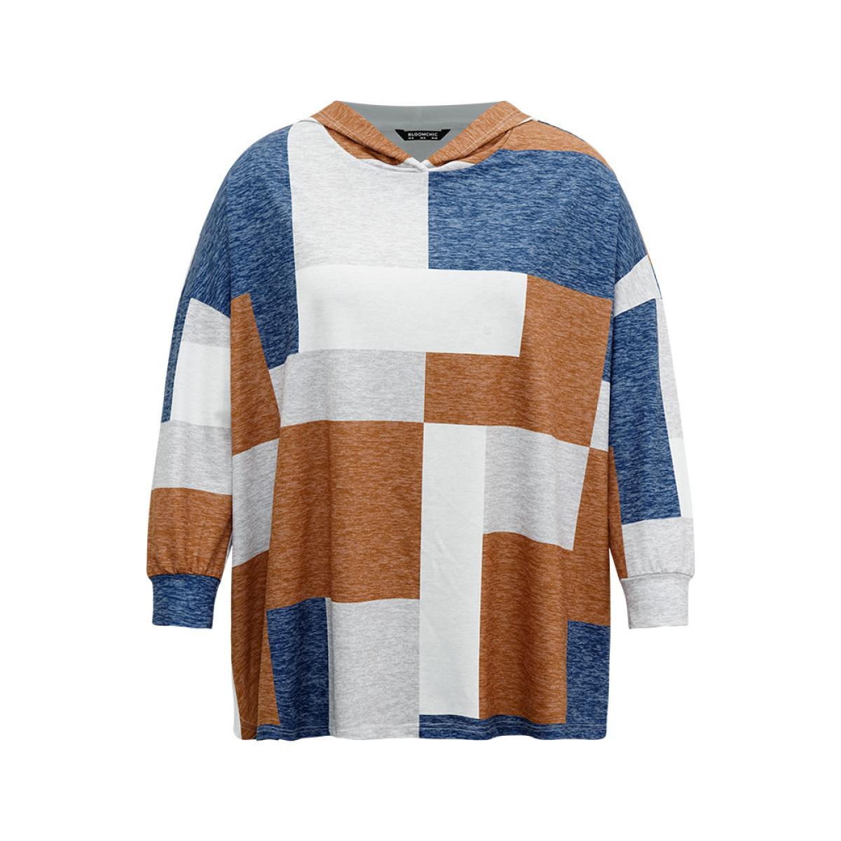 Plus Size Colorblock Contrast Hooded Drop Shoulder Sweatshirt Women Multicolor Casual Contrast Hooded Everyday Sweatshirts BloomChic 14-16/1X Product Image