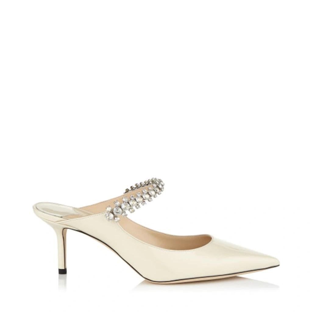 JIMMY CHOO Womens Linen Bing 65 Crystal-embellished Patent-leather Heeled Mules 2.5 In White Product Image